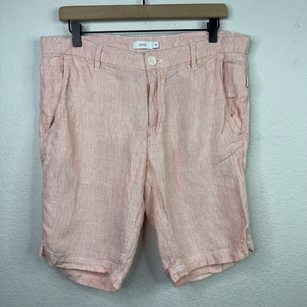 Onia Shorts Mens‎ 32 Pink Striped Linen Casual Summer Beach Vacation Coastal